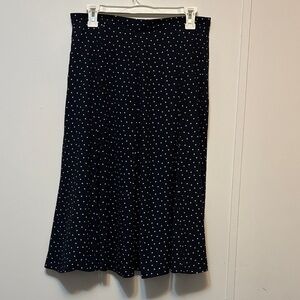 LOFT Navy Midi Skirt with White Polka Dots